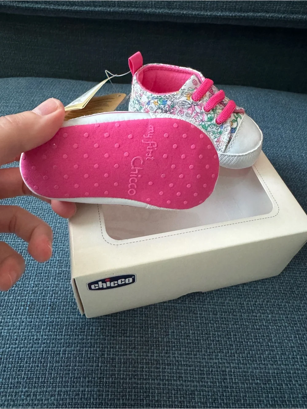Chicco Floral Baby Sneakers with Coral Pink Trim